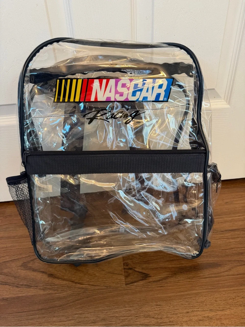 Nascar Racing Clear Race Day PVC Backpack with Black Trim and Multicolor Logo